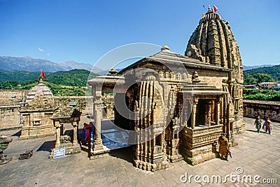 Baijnat Shiva Temple in the Dhauladhar range of western Himalayas, Editorial Stock Photo